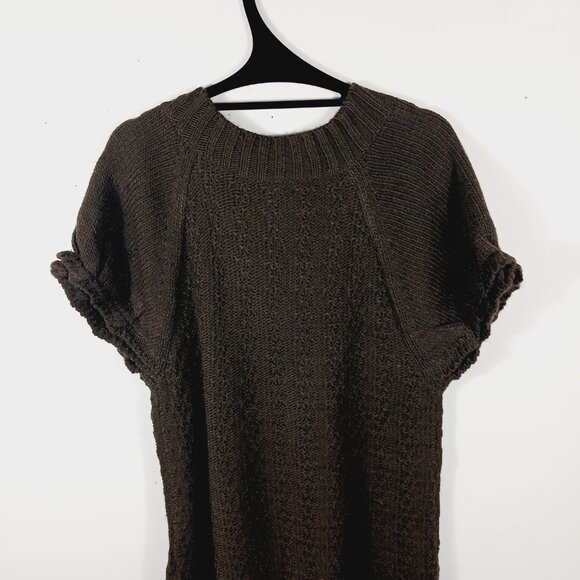 Motto, Deep Brown Long Cardigan, Short Puffy Sleeves W/ Ruffle,  Size Medium - Picture 7 of 13